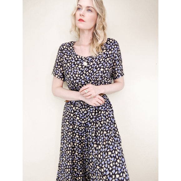 80s Culotte Jumpsuit Short Sleeve Ditzy Floral - Picture 4 of 15